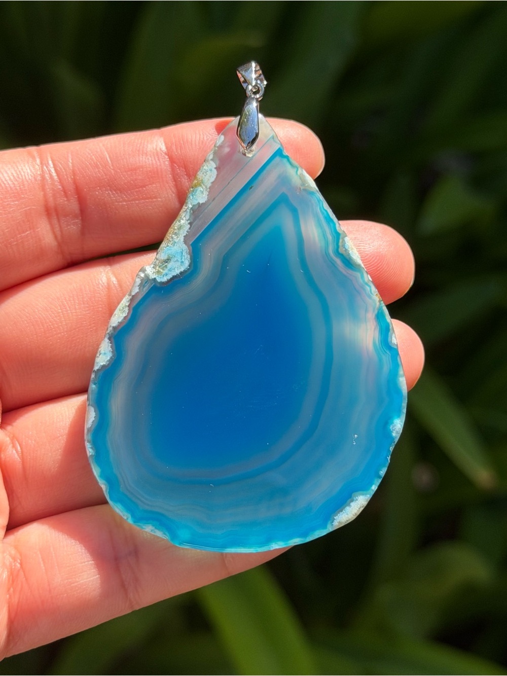 925 Silver Plated Large Blue Agate Teardrop Pendant 2551 - Picture 4 of 5